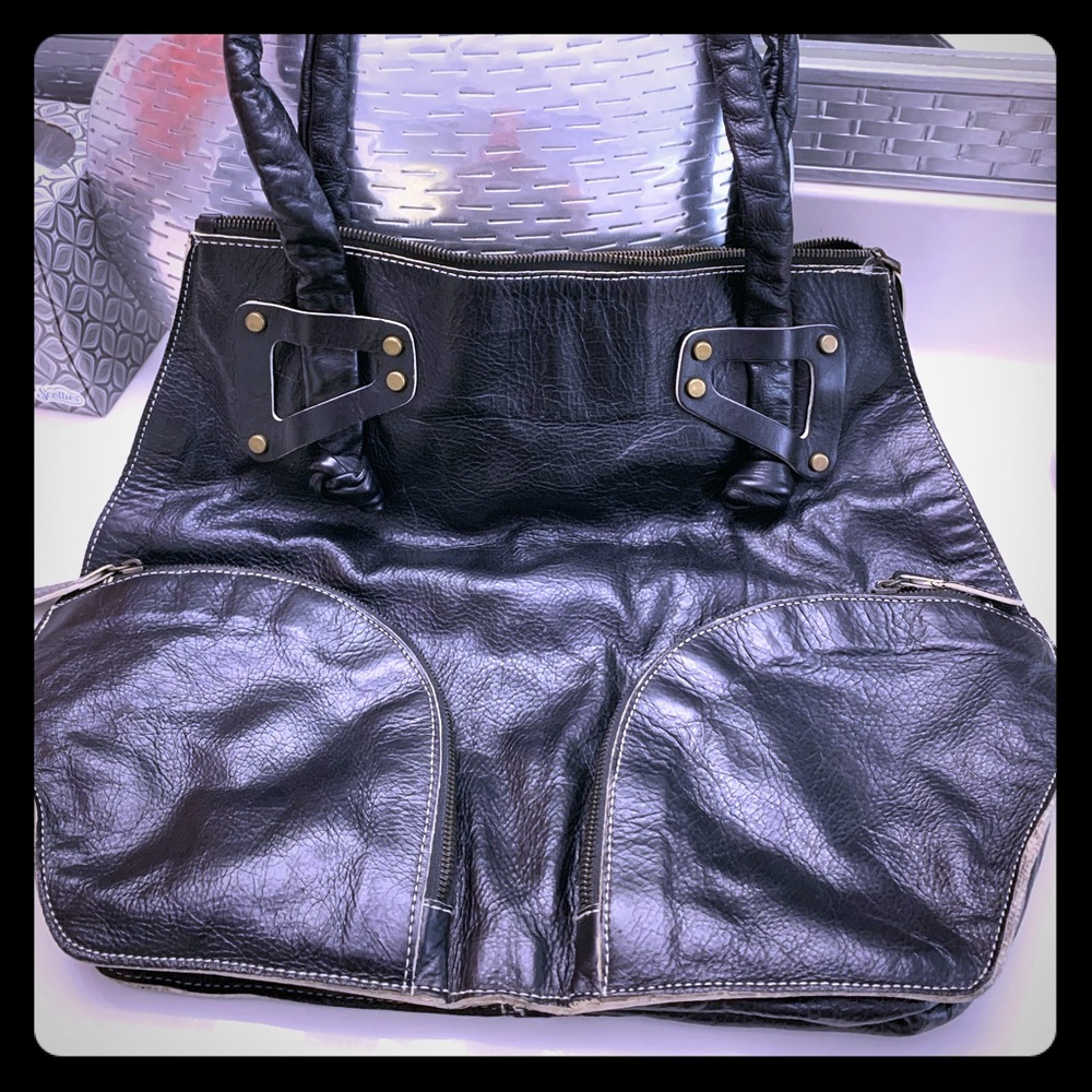 Black Leather Hobo Tote - image 1
